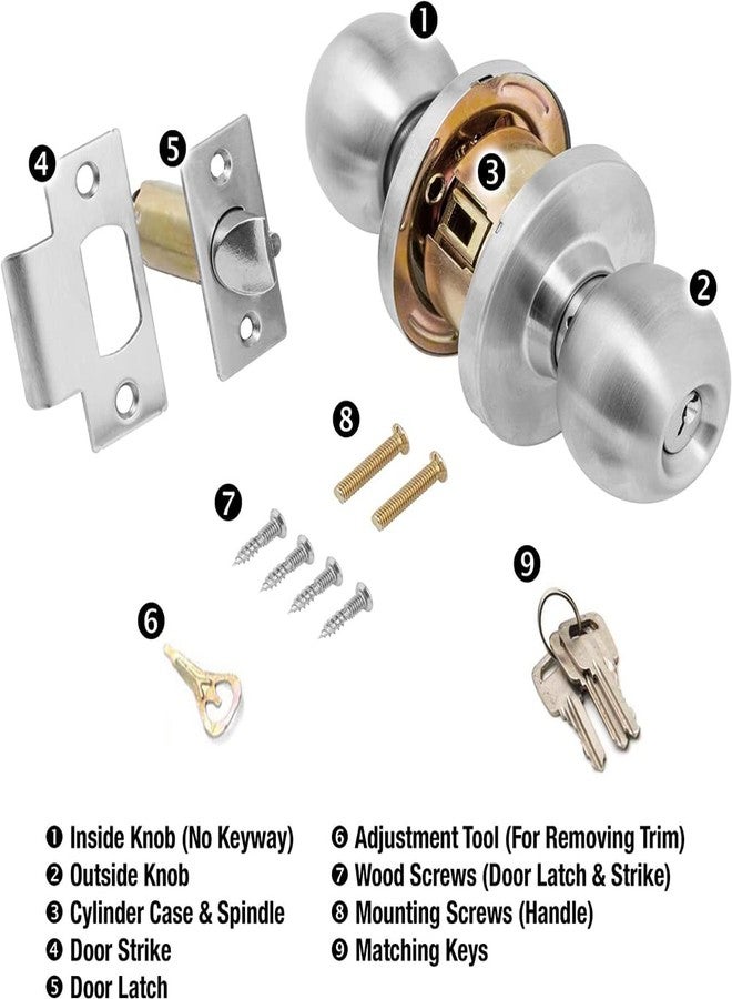 MLD STA005 Bedroom Living Room Round knob Door Locks Tubular Cylindrical Lock Backset Doors with 3 Keys (Stainless Steel 202,Colour- Silver Matte) Pack of -1 - Image 3
